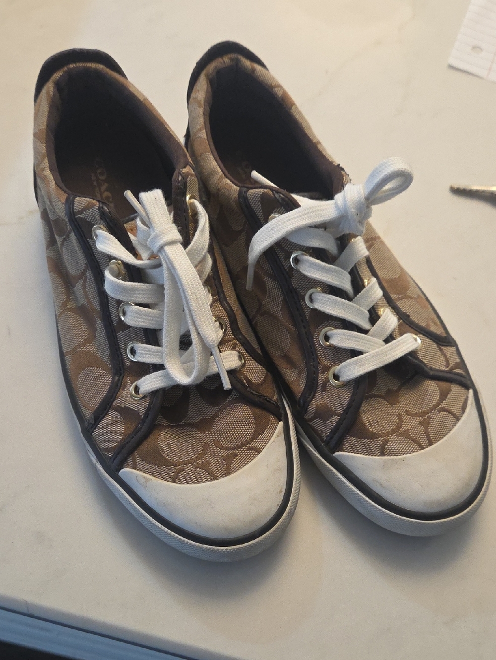 Coach Brown Signature Canvas Sneakers with White Laces